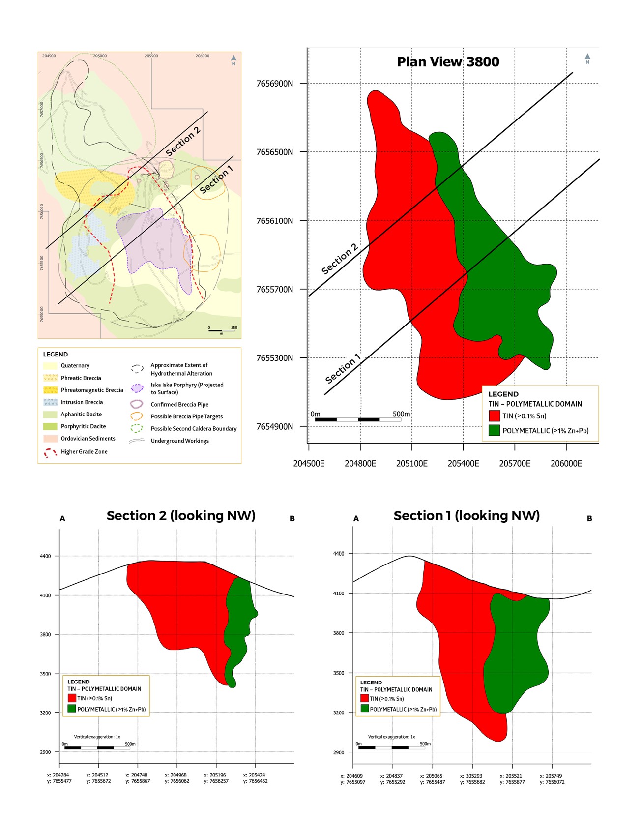 Plan Map Showing Major Tin and Polymetallic Domains in the Santa Barbara Deposit, Iska Iska