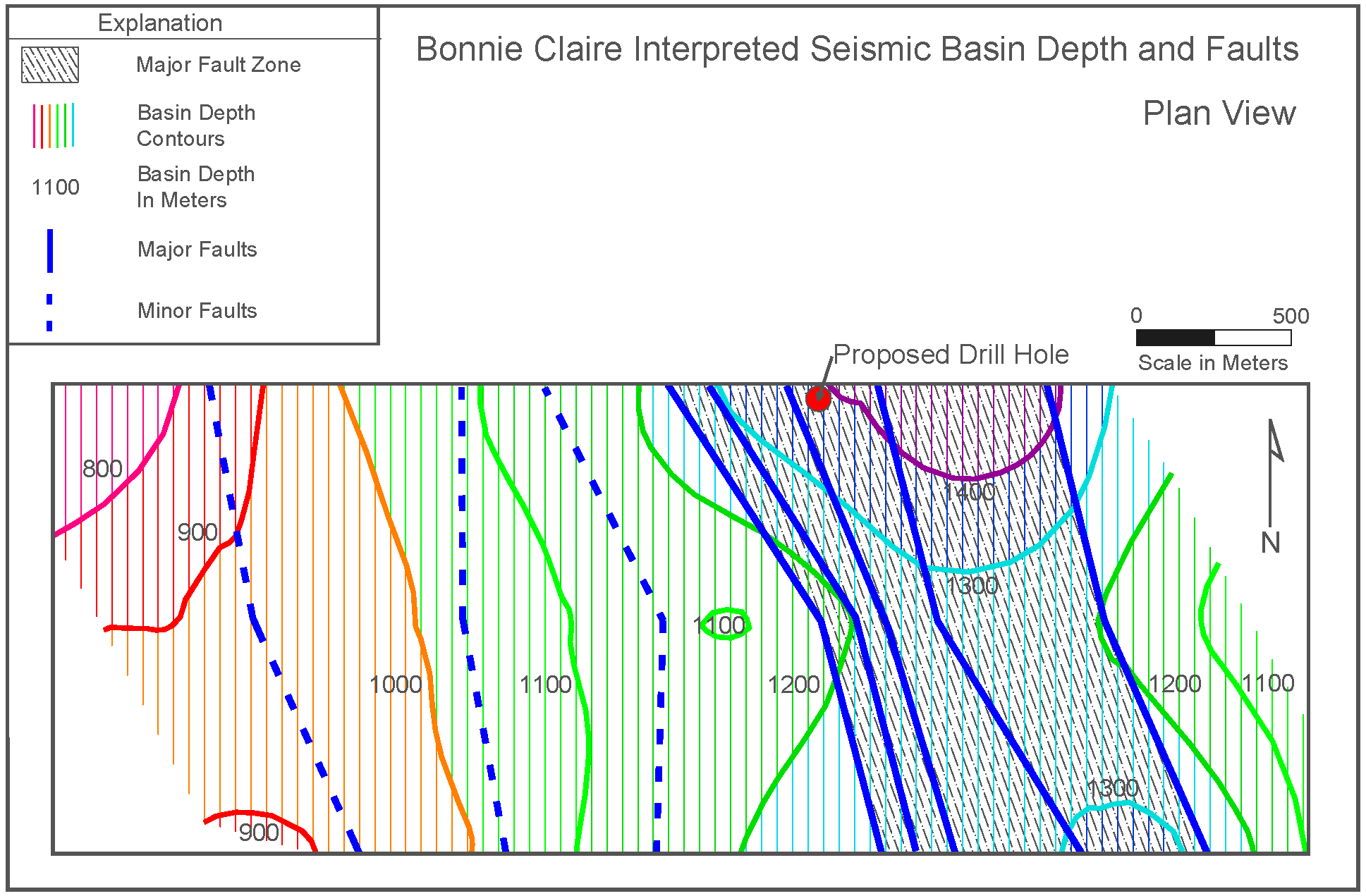 Bonnie Claire Interpreted Seismic Basin Depth and Faults