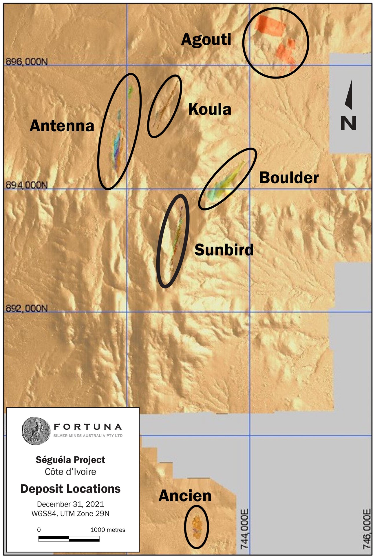 Séguéla gold Project deposit locations