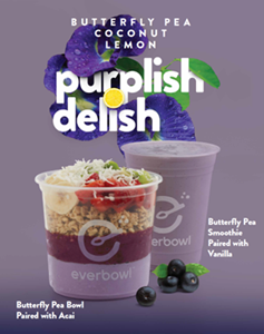 everbowl Butterfly Pea Ingredient-Based LTO Bowl and Smoothie