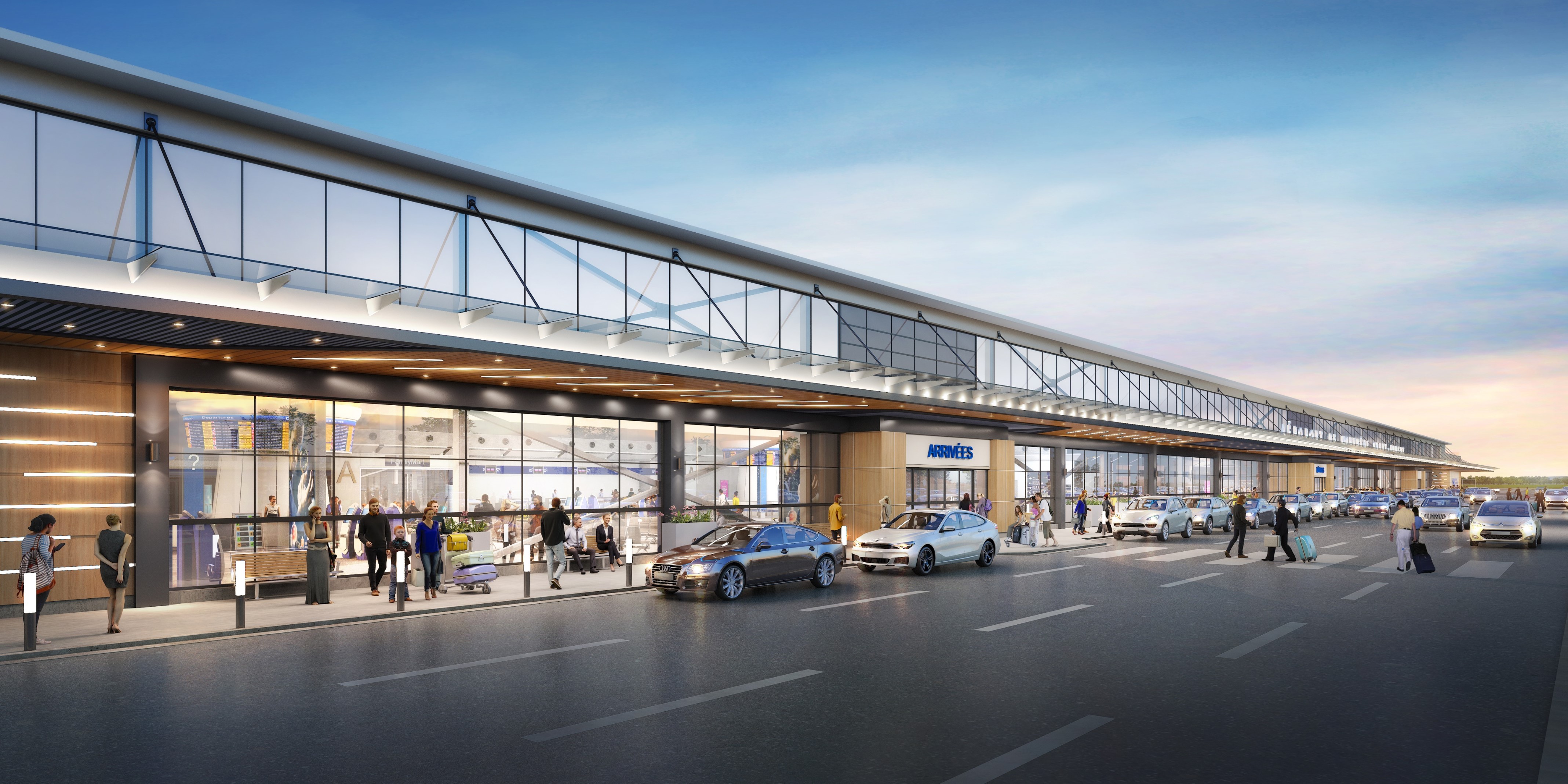 Façade de la future aérogare de l’Aéroport Montréal Saint-Hubert YHU