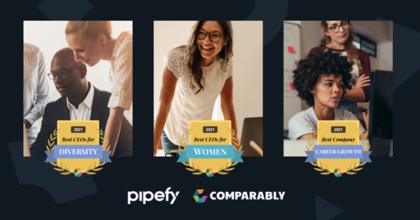 Pipefy Earns Three 2021 Comparably Awards for Best CEOs for Diversity, Best CEOs for Women and Best Company for Career Growth
