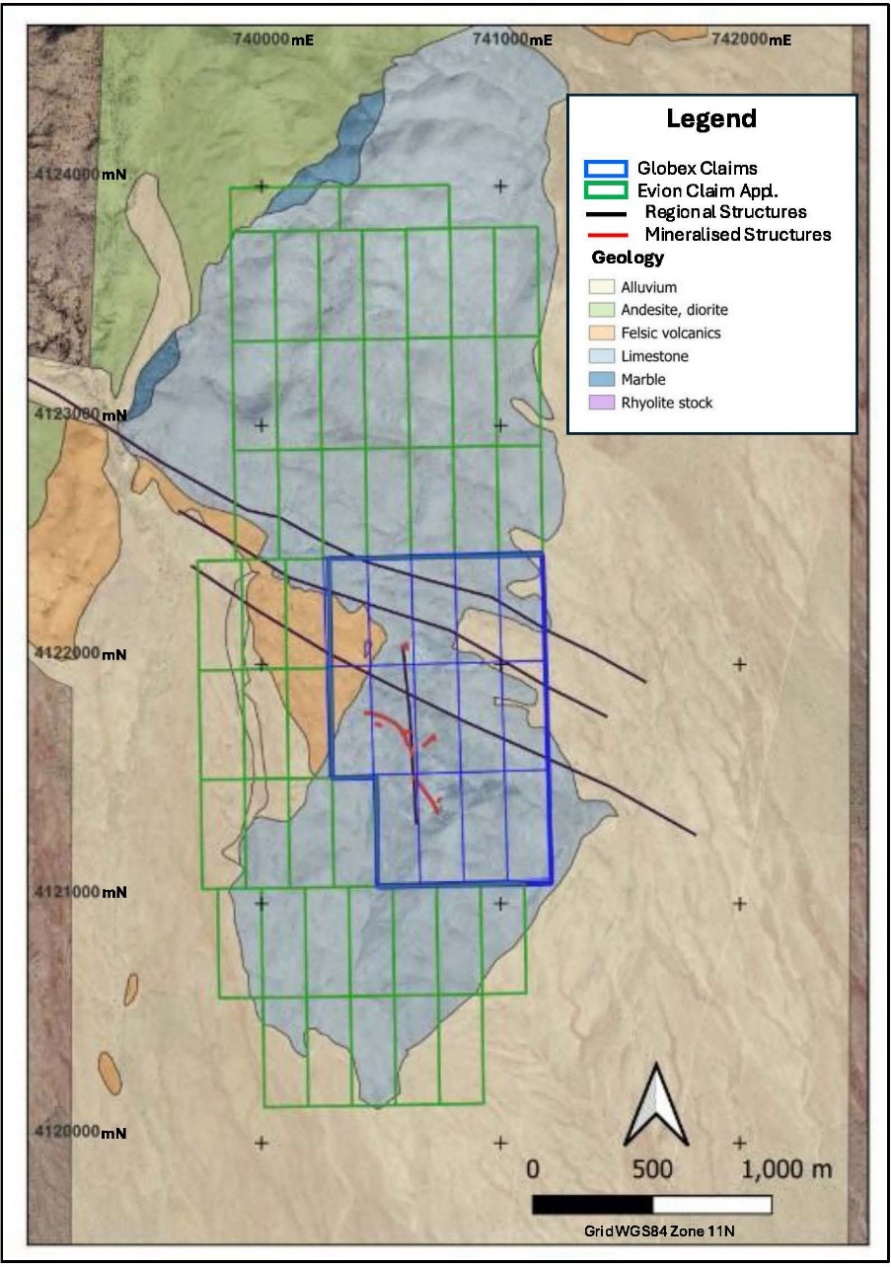 Outline of Mining Claims and Geology - Carp Fluorspar Project