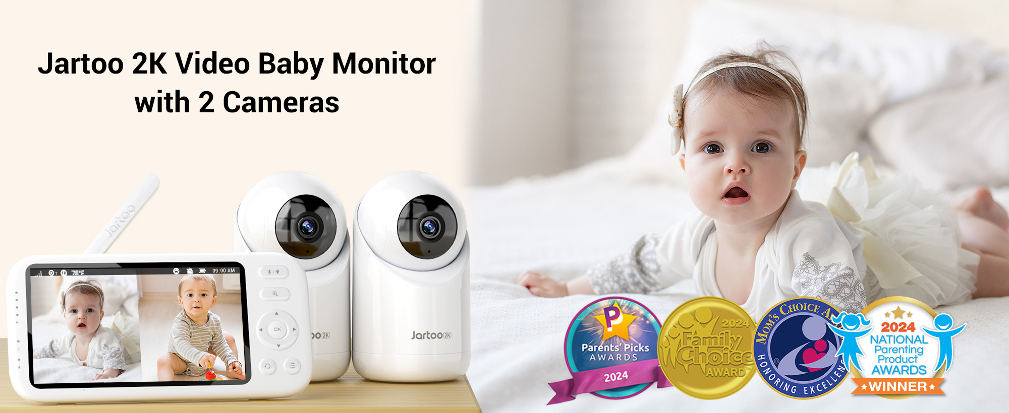 Jartoo 2K Video Baby Monitor with 2 Cameras