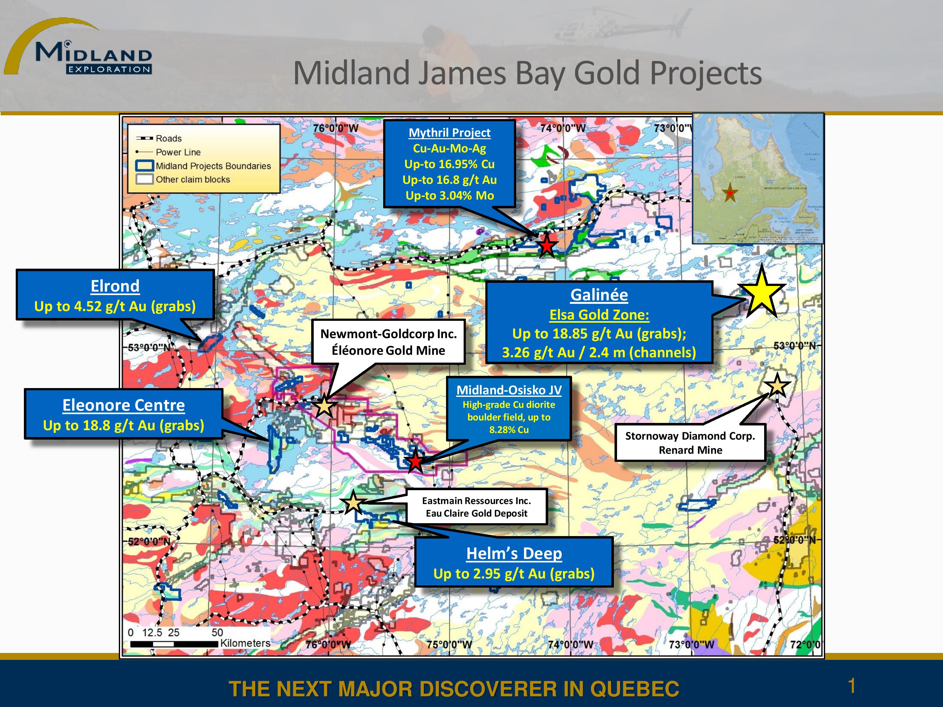 Projets aurifères de Midland à la Baie-James