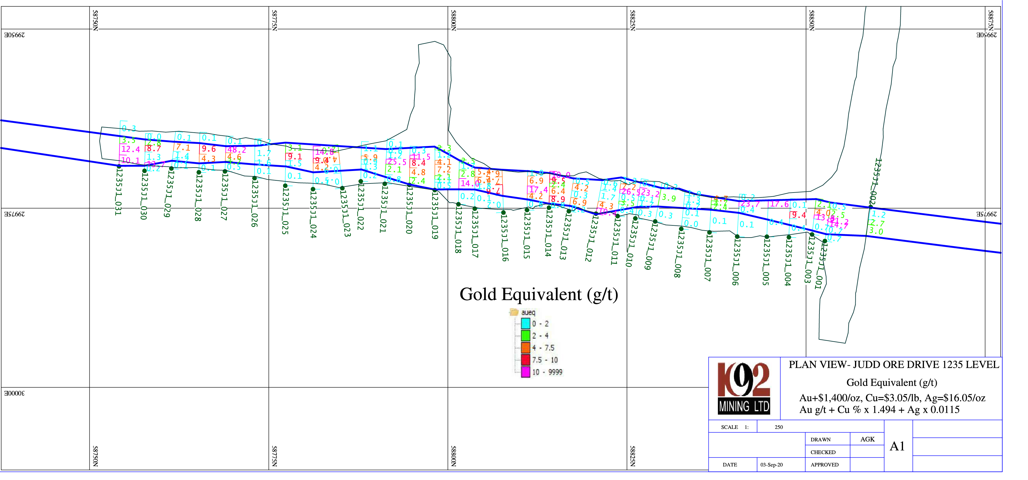 Figure 2 – Judd #1 Vein Plan View Channel Samples