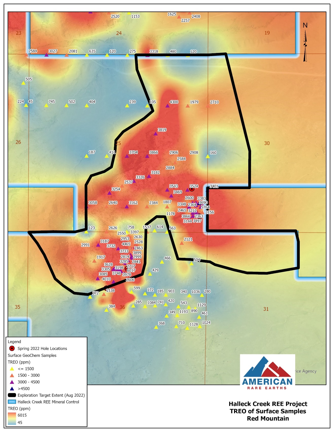 Red Mountain Exploration Target Extent and TREO Distribution