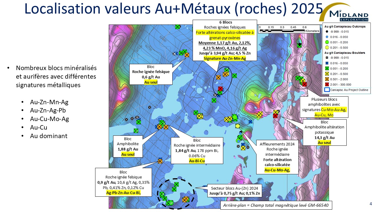 Localisation valeurs Au+métaux (roches 2025)