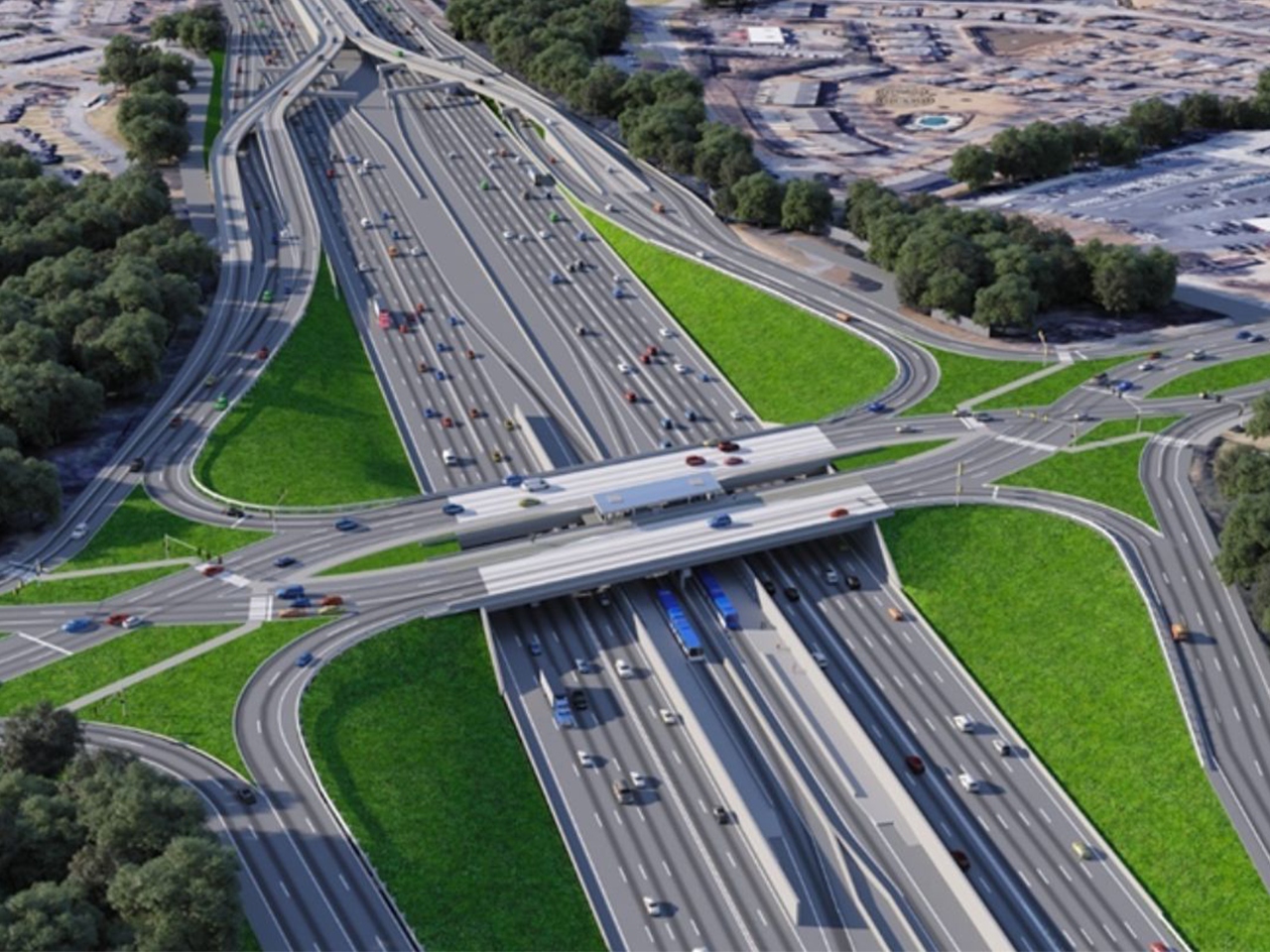 An ariel view of a highway. 