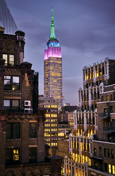 The Empire State Building lit up in celebration of the Museum of the City of New York's Centennial