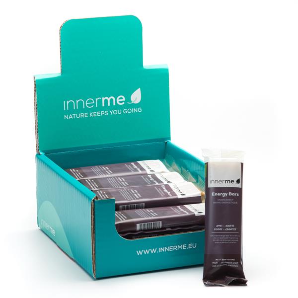 Innerme's Energy Bars are for before, during, after working out, or as a snack. This apple-cinnamon flavored bar is delicious and easy to digest and provides fast and long-lasting energy. It is 100 percent natural and 100 percent vegan without refined sugar or fructose. The ingredients include rice syrup, puffed rice, sesame seed, rice protein, pea protein, apple, cinnamon, and sea salt. It may contain traces of gluten and nuts.
