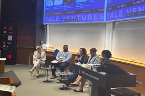 Erika Smith (left to right), CEO ReNetX, moderated WIB-CT’s How to Build a Better Board panel at the Yale Innovation Summit with discussion panelists Jermaine Brookshire Jr., Esq, attorney, Wiggin and Dana; Christine Brennan, managing director, Vertex Ventures HC; Matthew Batters, general counsel and corporate secretary, Arvinas; and Amma Anaman associate general counsel & legal relationship manager, U.S. Listings. Photo credit: TellMed Strategies.