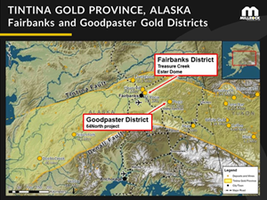 Figure 1. Millrock gold project locations within the Tintina Gold Province, Alaska.