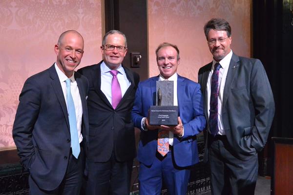 Taken by Emily Scott:  Porter Schutt, Chairman of the Board of Directors, Bill LaFond of presenting sponsor Wilmington Trust, Chad Pregracke of Living Lands & Water and award recipient, and Dr. Dave Arscott of Stroud Water Research Center 