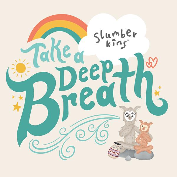 Image shows a graphic cover of the new song "Take a deep breath" by Music Artist Trevor Hall. It shows the slumberkins alpaca character relaxing.