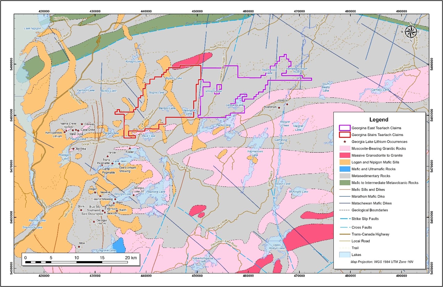 Figure 1 Geology of Georgina Stairs and Georgina East Properties, Georgia Lake pegmatite field