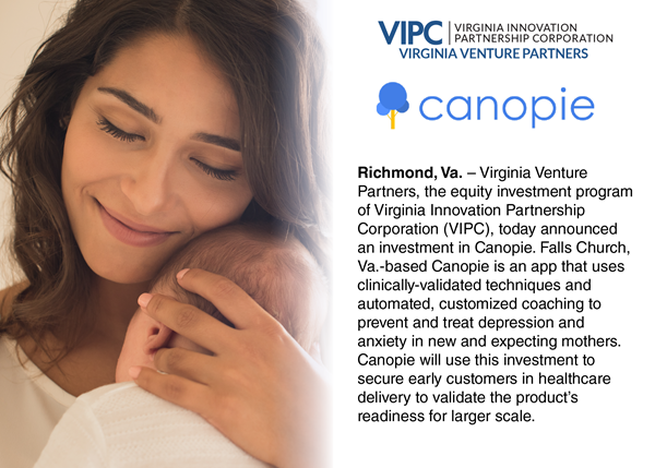 VIPC’s Virginia Venture Partners Invests in Canopie to Provide Mental Health Resources to New and Expecting Mothers