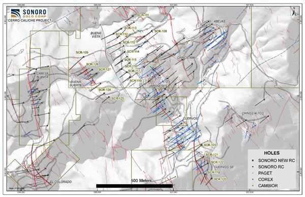 Map of Cerro Caliche RC Drill Holes