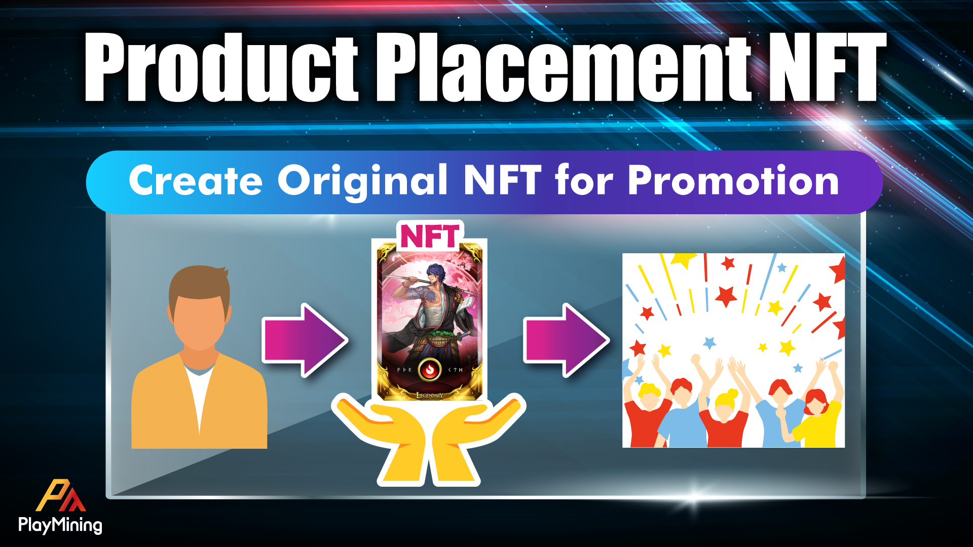 Create GameFi utility NFTs as product placement ads targeting 2.7 million users on the PlayMining entertainment platform.