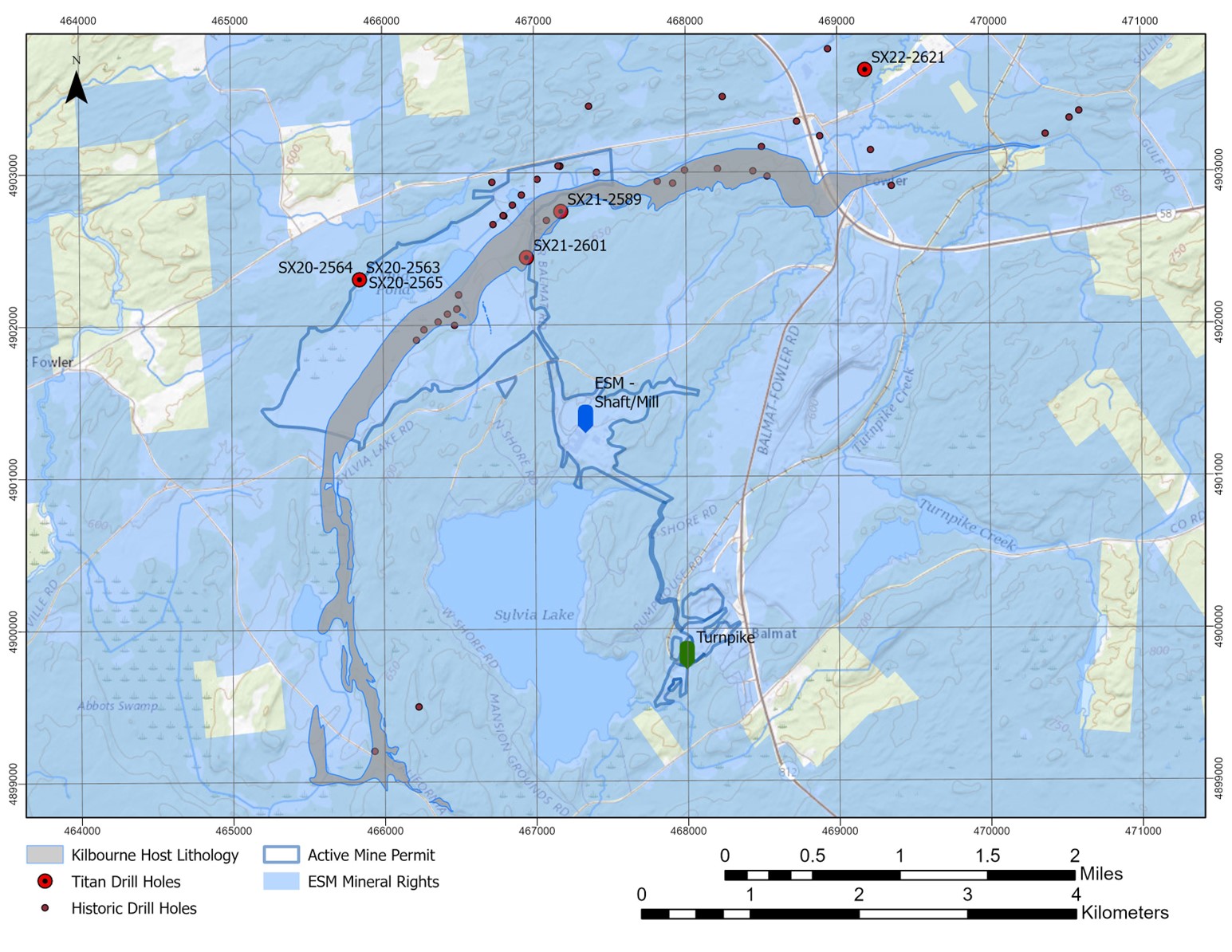 Relative location of Kilbourne drilling and ESM’s #4 Mine and the Turnpike project.