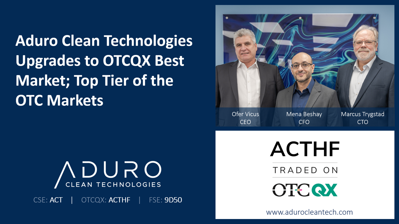 Aduro Clean Technologies Upgrades to OTCQX Best Market; Top