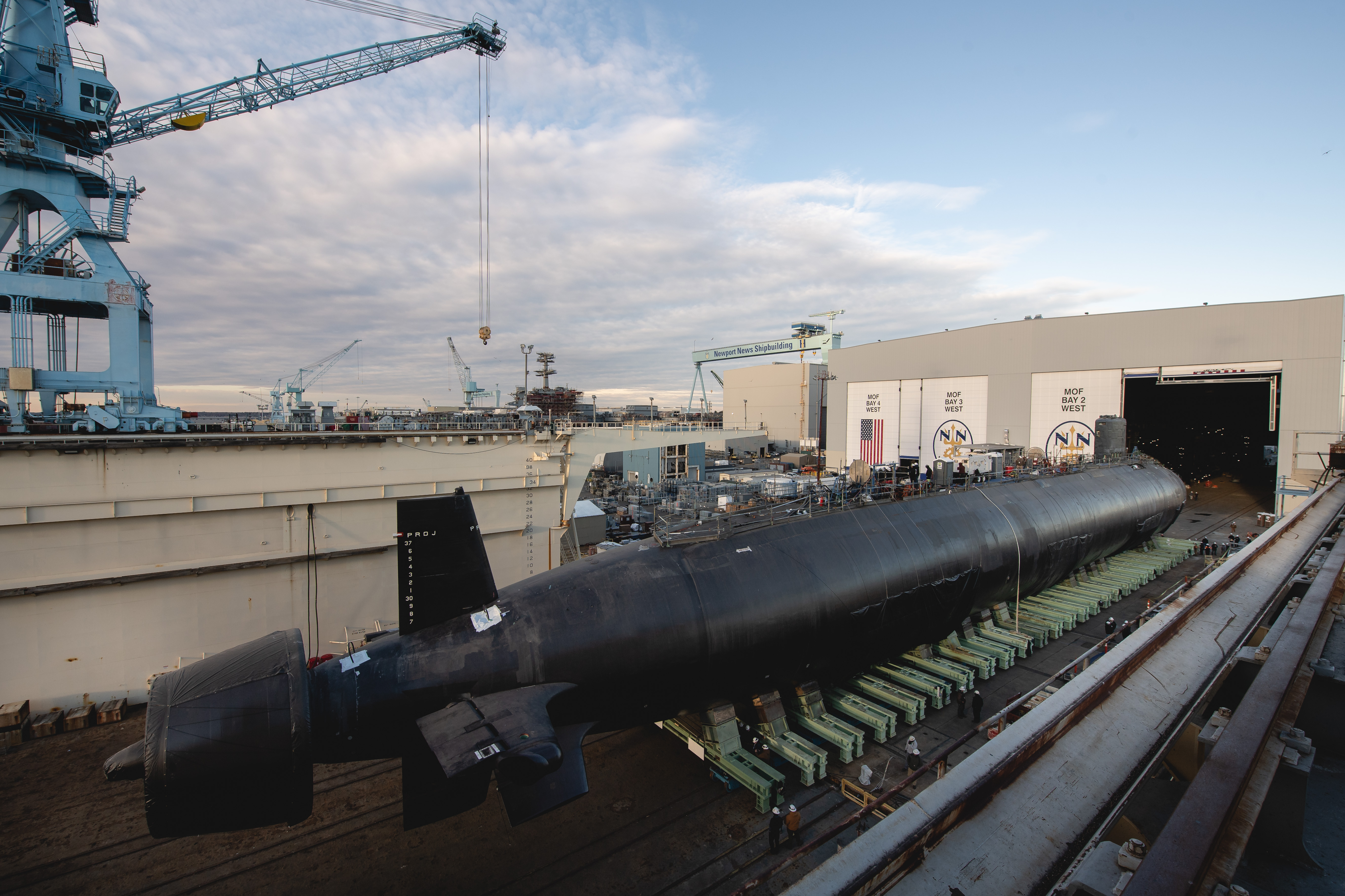 Virginia-class attack submarine Massachusetts (SSN 798) was recently launched into the James River at HII’s Newport News Shipbuilding division (Photo by Ashley Cowan/HII).