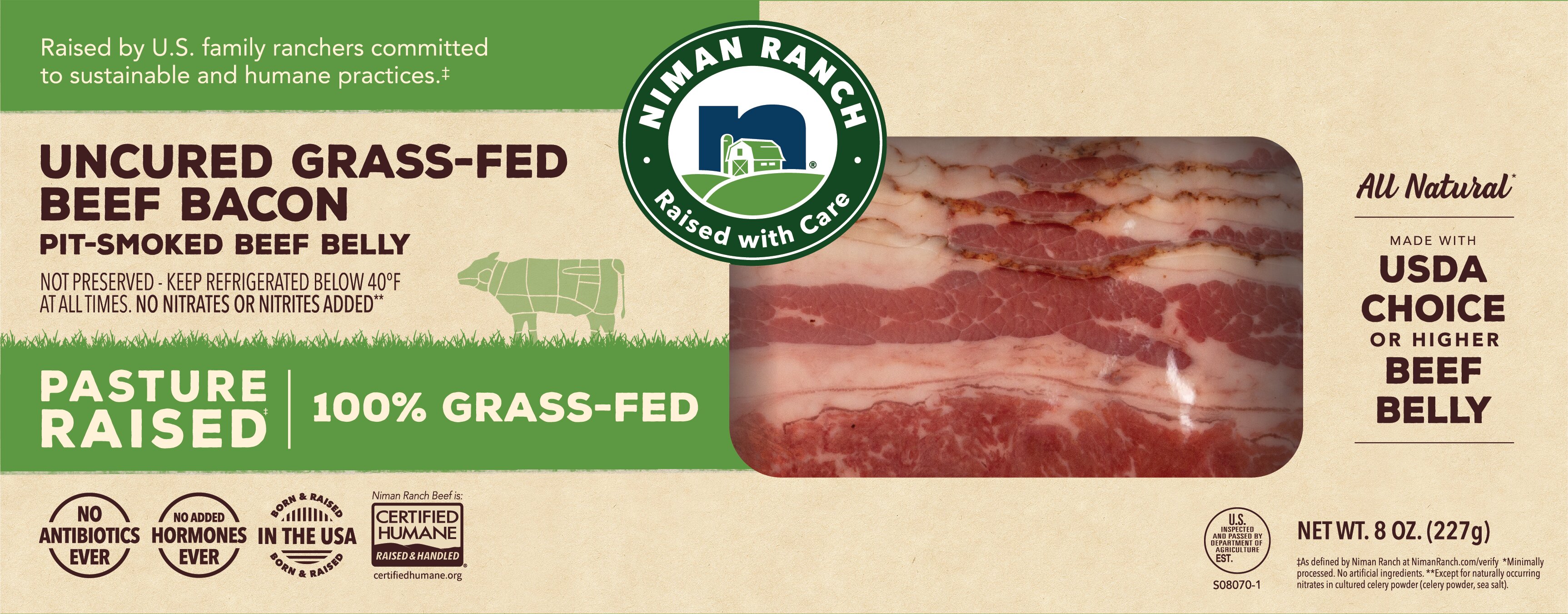 Crafted from 100% Grass-Fed Angus beef and pit-smoked in small batches, this beef bacon delivers bold, smoky flavor in every bite. It’s a delicious alternative to traditional pork bacon, with rich marbling and a satisfying bite.