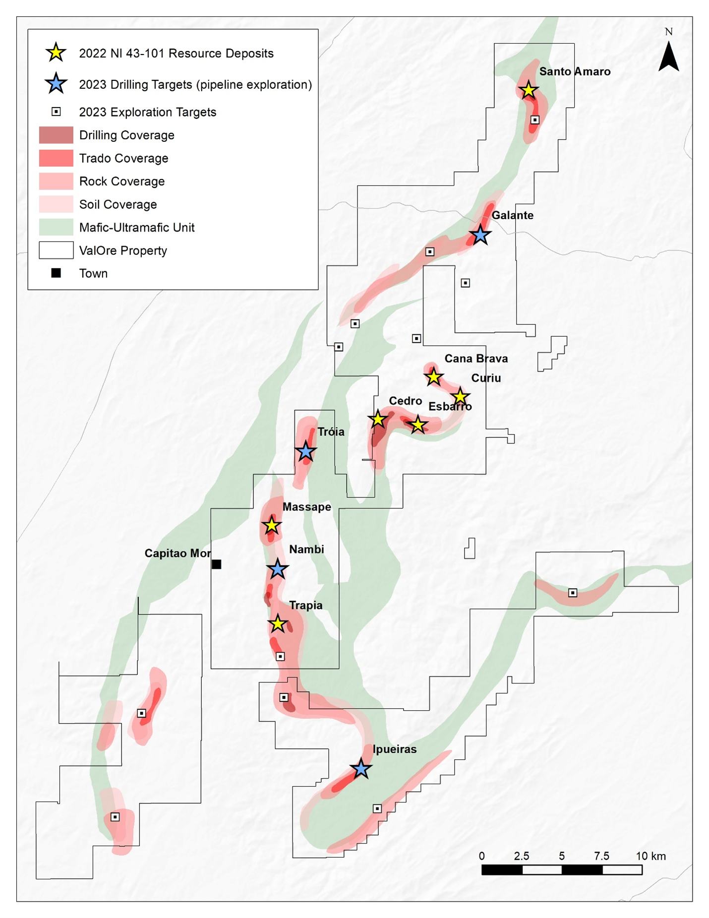 Pedra Branca project property map, highlighting location of the 2023 drill targets and current resource zones