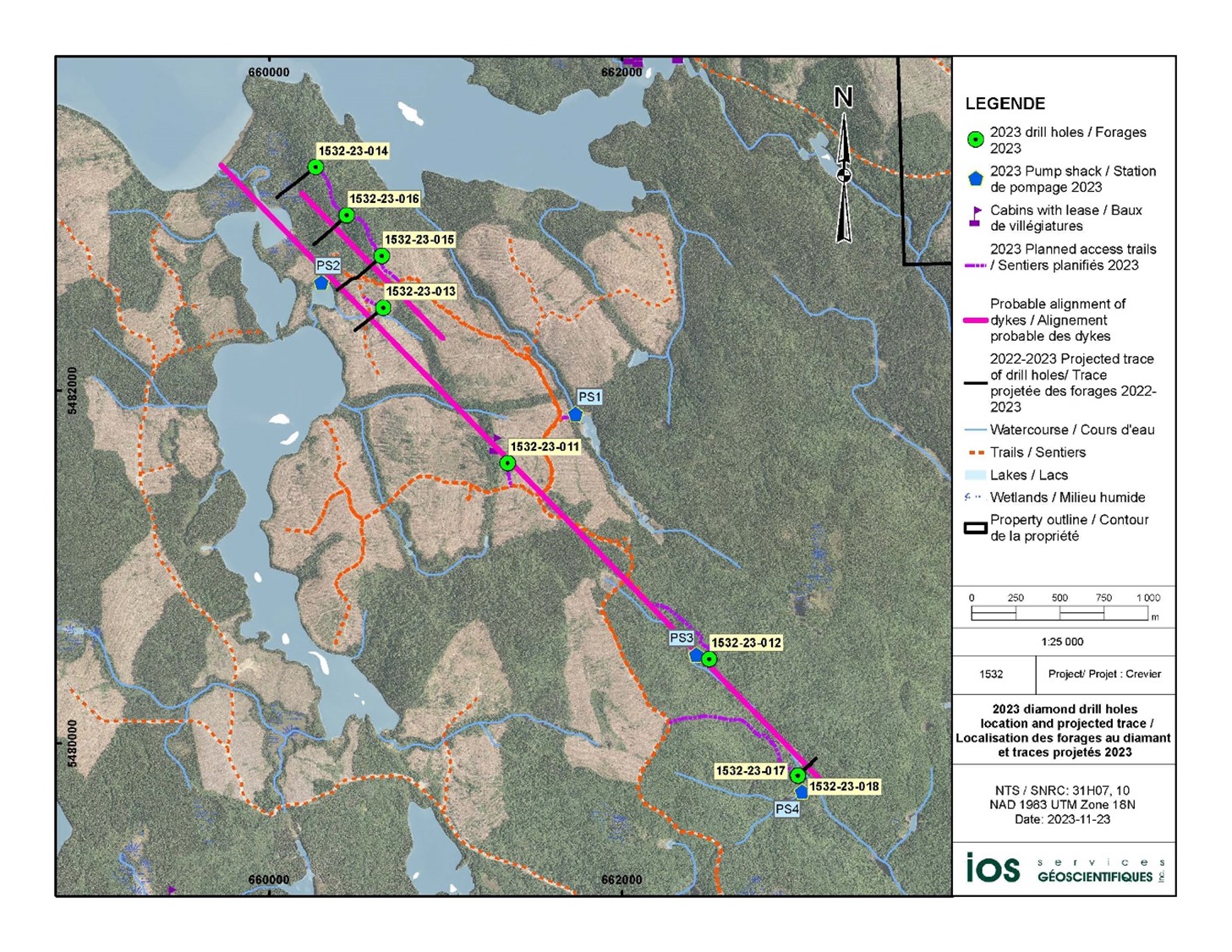 Figure 1 : Carte de la campagne de forage 2023