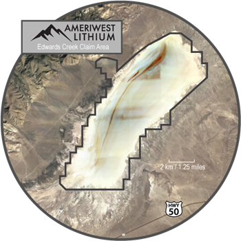 Figure 2 – Ameriwest claim area encompassing entire central playa at ECV.