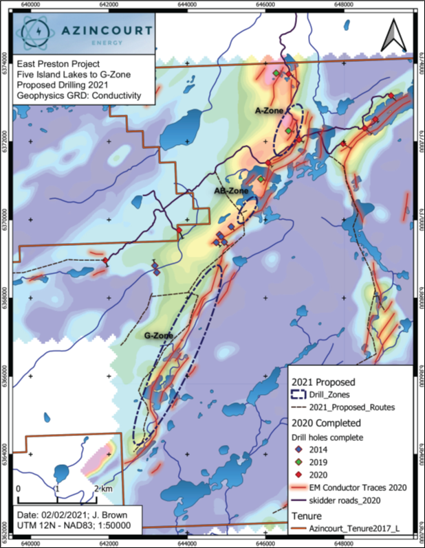 Figure 2 2021 Drill Target areas at the East Preston Uranium Project