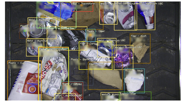 AMP's AI platform differentiates objects in the waste stream by color, size, shape, opacity, brand, and more, contextualizing and storing information about each item it perceives.