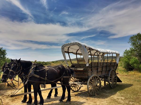 A horseback trail ride or wagon ride is a great way to explore the Oregon Trail near Casper, Wyoming. 
