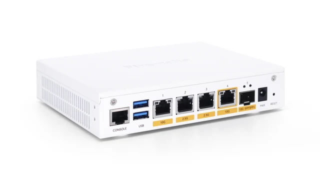 The SFP+ port allows customers to choose the connection technology that best fits their network. Depending on the compatible module or cable, it can be used with fiber, a direct-attach cable or an RJ45-based connection.