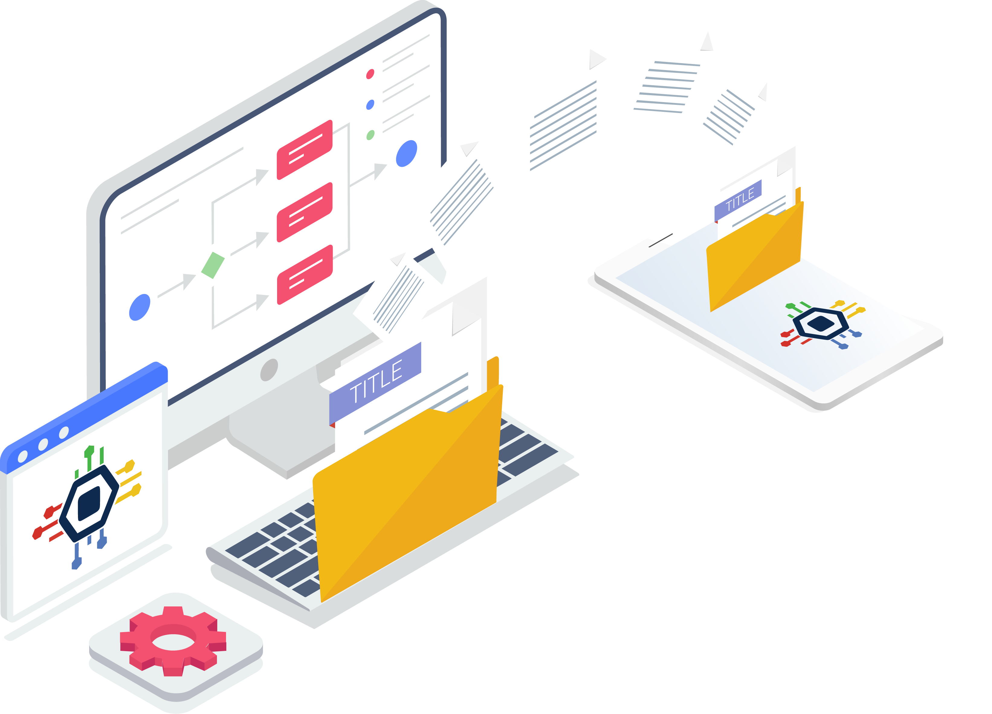 Image depicting digital vehicle title transfer between computers.