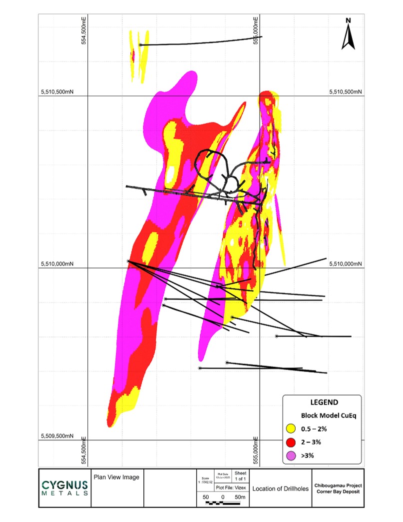Plan view of recent infill drilling at Corner Bay image