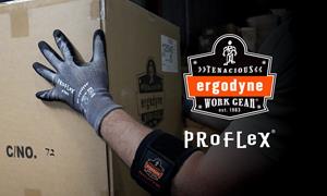 Worker wearing ProFlex work gloves while holding a cardboard box