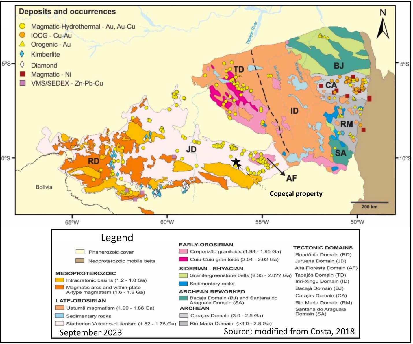 Figure 1: Regional geology and Copeçal Gold Project's proximity to known deposits and mineralized occurrences