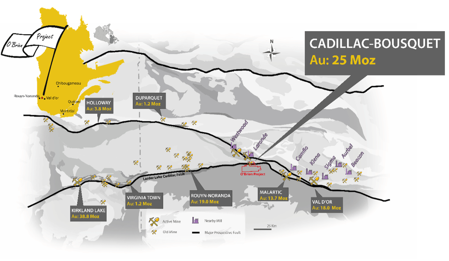 O’Brien gold project location, Quebec, Canada