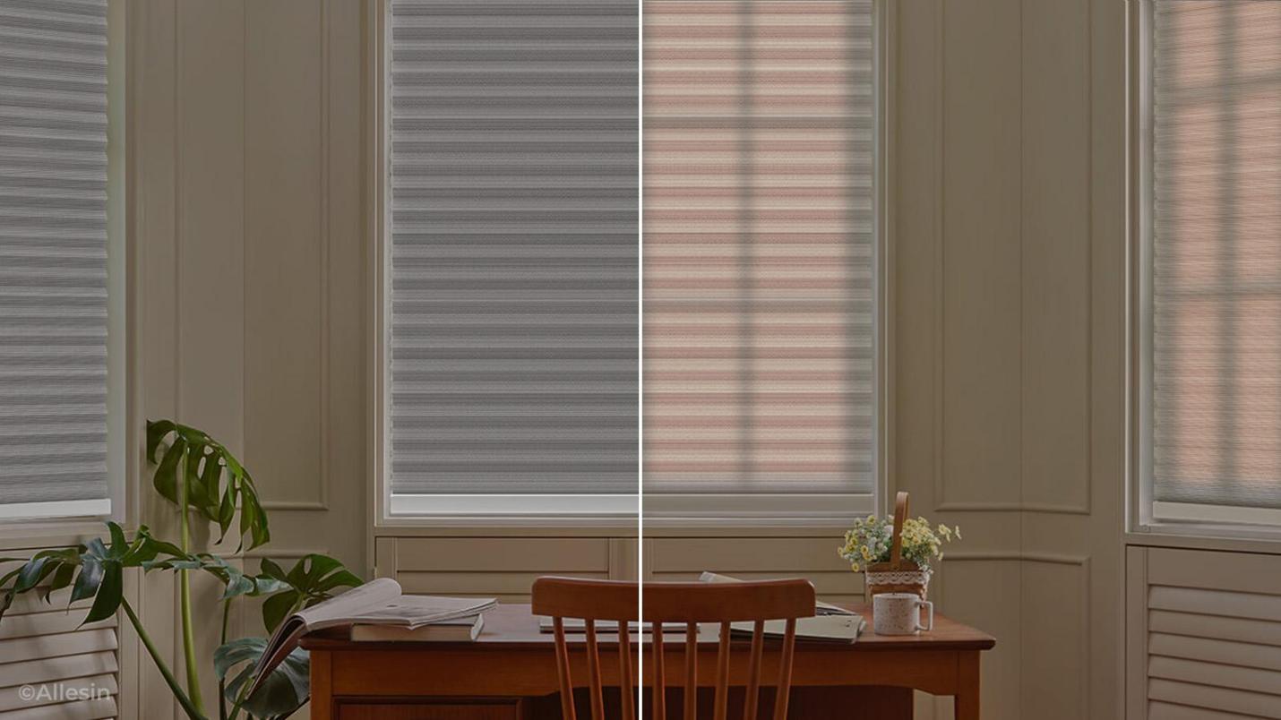 Before and after using Allesin Motorized Honeycomb Shades