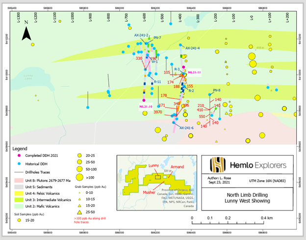 Figure 1: Armand Lake Volcanic Complex Drillhole Plan Map Lunny West Showing