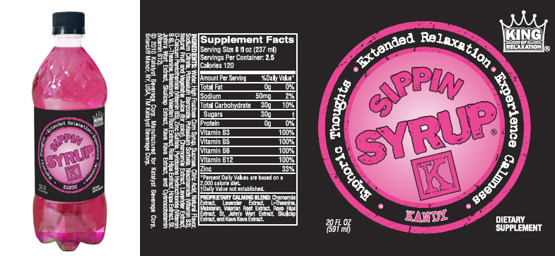 Sippin Syrup, the anti-energy drink from Katalyst Beverage, is now available on Vitabeauti.com, a popular health and wellness website. Sippin Syrup's proprietary relaxing blend includes traditional herbs used to relax, such as Chamomile, Lavender, and Melatonin, as well as Vitamins B-3, 5, 6, 12, and Zinc, which recent research suggests offer therapeutic benefits. Other ingredients are Valerian Root Extract, Rose Hips Extract, Skullcap Extract, and Kava Kava Extract, all of which are traditional herbs thought to relieve stress, reduce anxiety, and help you sleep.



