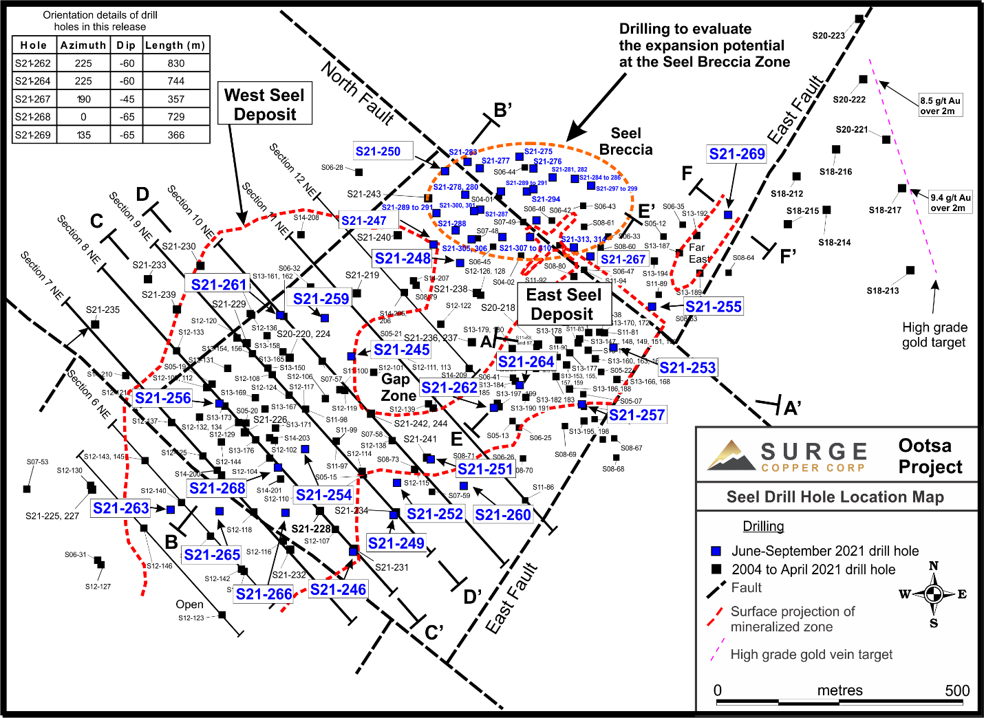 Figure 1: Plan map of drill hole locations for 2021 Ootsa summer and fall drill program