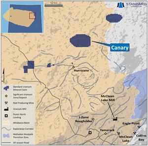 Figure 1. Overview of the eastern Athabasca Basin, highlighting Standard Uranium’s Canary project.