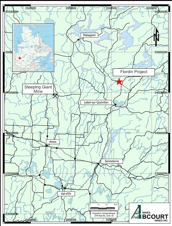 Regional location of the Flordin property 