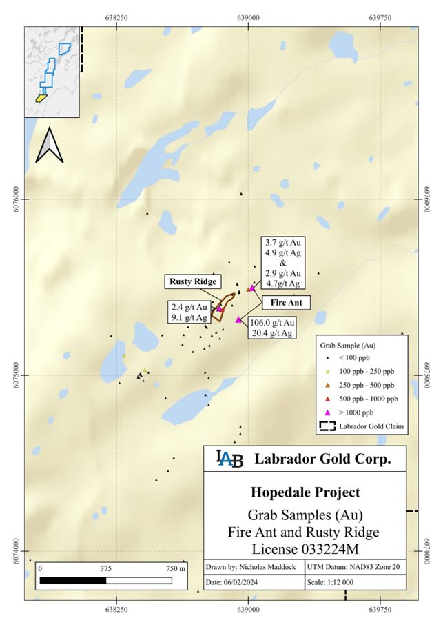 Location of high-grade gold mineralization at Fire Ant occurrence.