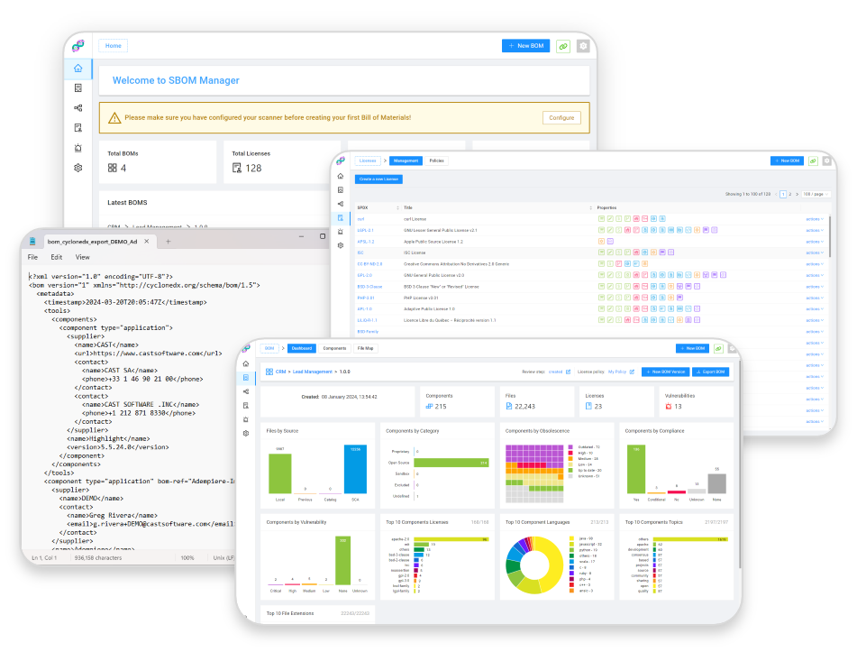 SBOM Manager - four screenshots - 2