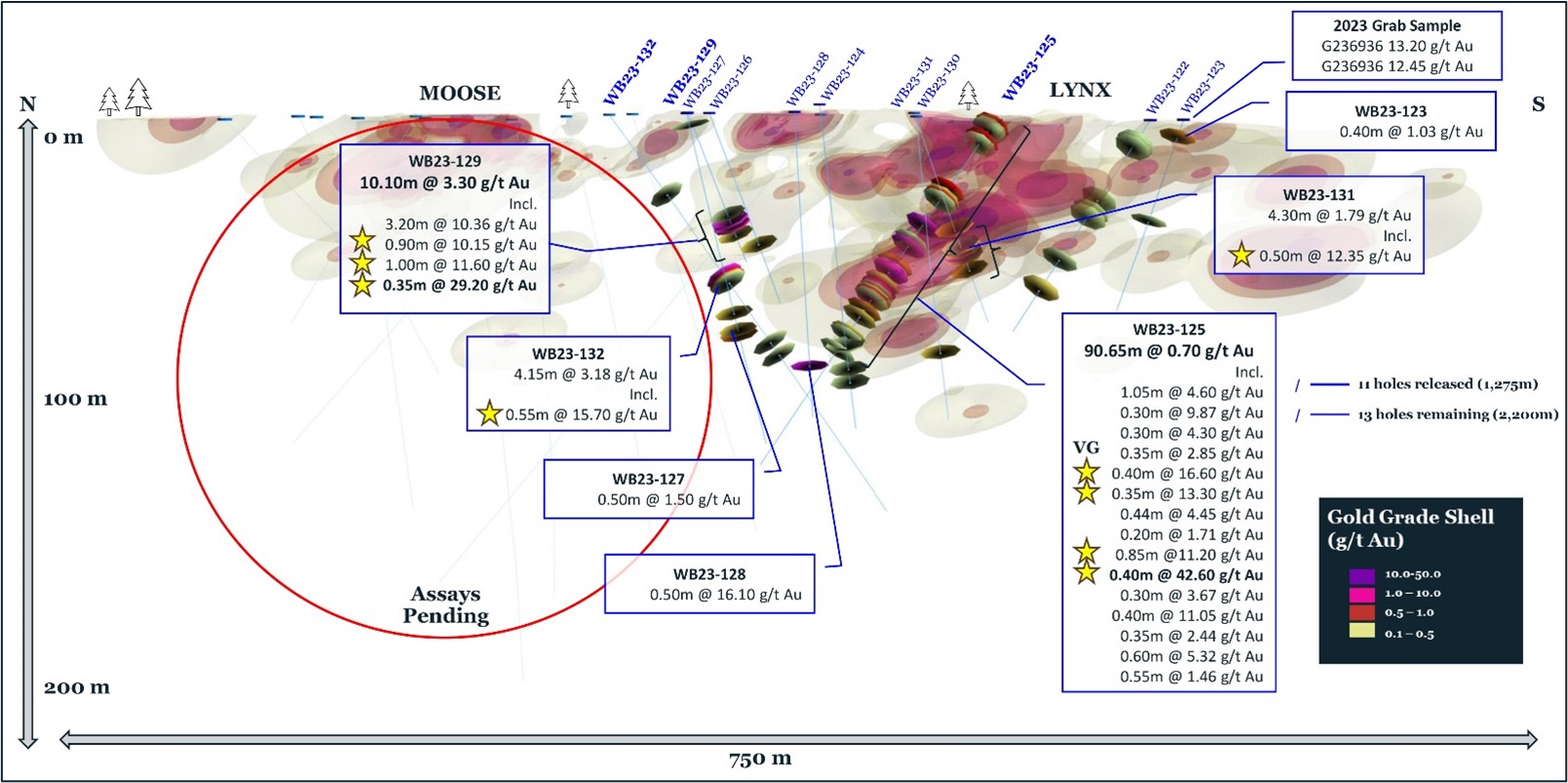 Cross-section of Lynx Gold Area with today’s reported results