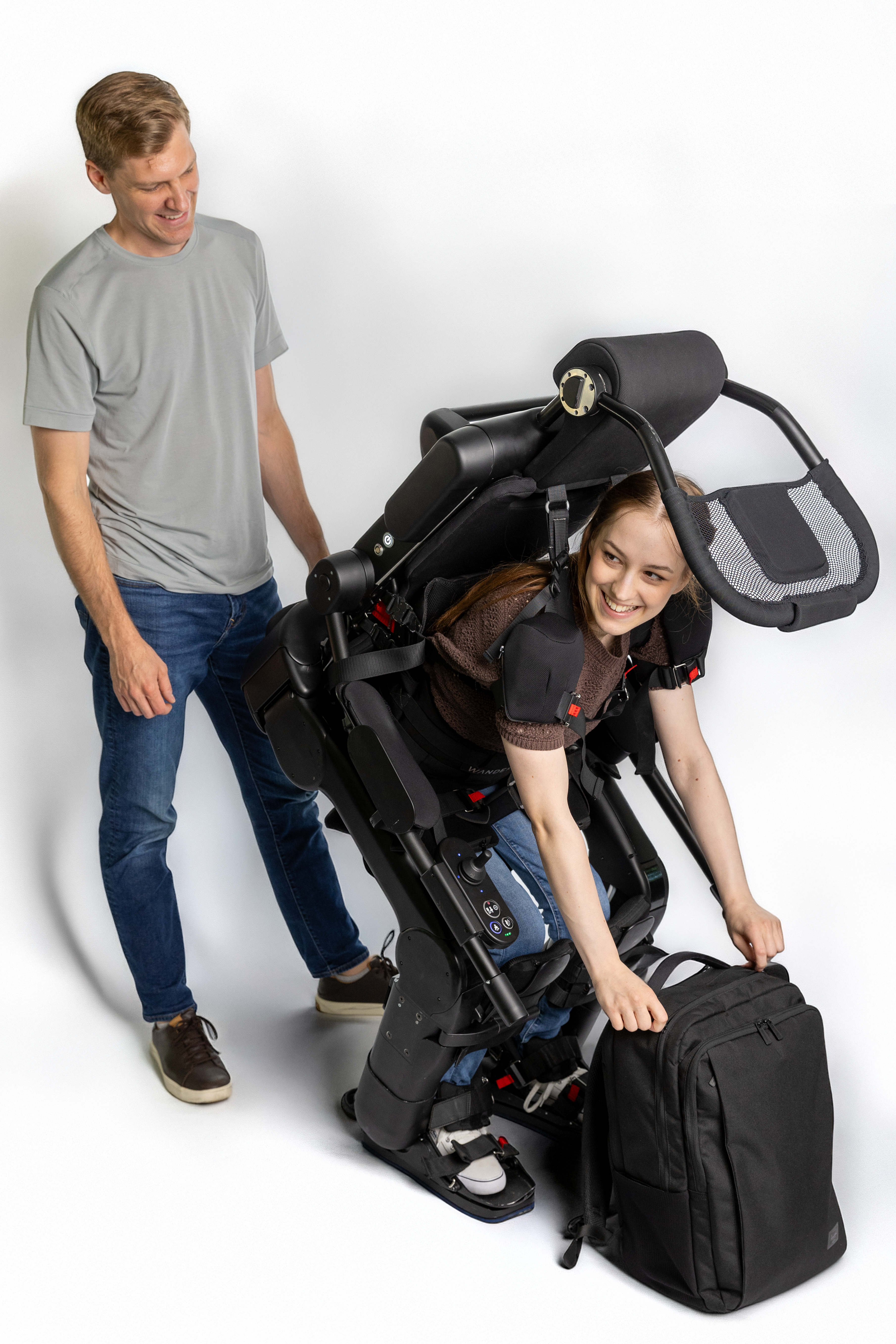 Wandercraft’s FDA-cleared Eve™ self-balancing personal exoskeleton supports hands-free upright movement during everyday activities.