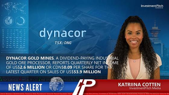 Dynacor Group, a dividend-paying industrial gold ore processor, reports quarterly net income of US<money>$2.6 million</money> or CDN<money>$0.09</money> per share for the latest quarter on sales of US<money>$53.9 million</money>: Dynacor Group (TSX:DNG), a dividend-paying industrial gold ore processor, reports quarterly net income of US<money>$2.6 million</money> or CDN<money>$0.09</money> per share for the latest quarter on sales of US<money>$53.9 million</money>